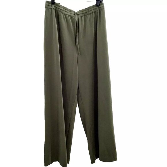 Lane Bryant Wide Leg Pants Sz 26/28W Stretchy Silky Green Elastic Waist Pull On - Picture 2 of 9